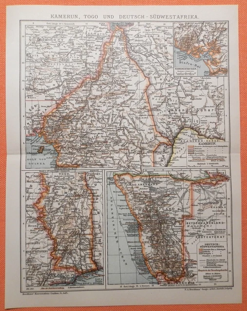 Deutsche Kolonien DEUTSCH - SÜDWESTAFRIKA  DSWA  Kamerun Togo Landkarte von 1912
