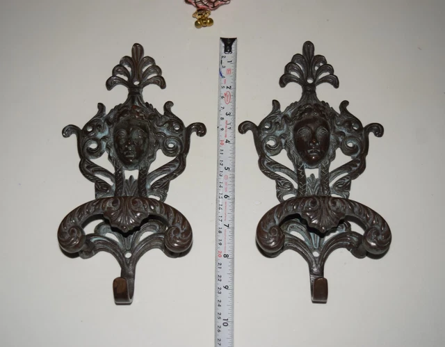 Set of 2 Brass Angel Hook Braided Girl Face Wall Hanger With Floral Design HK468 7