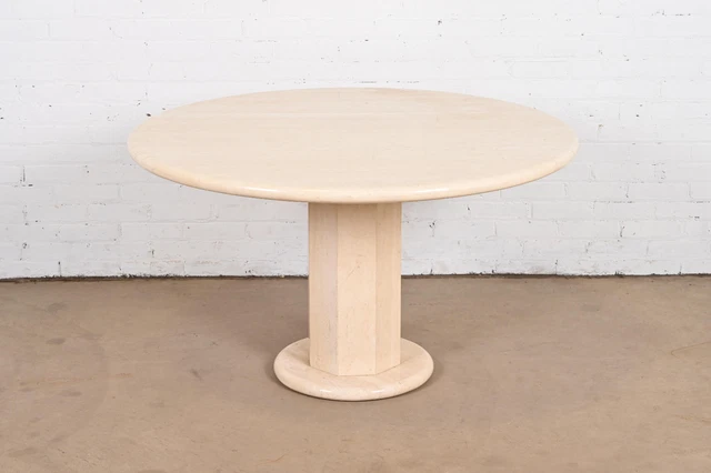 Modern Italian Travertine Round Pedestal Dining or Center Table by Ello, 1970s
