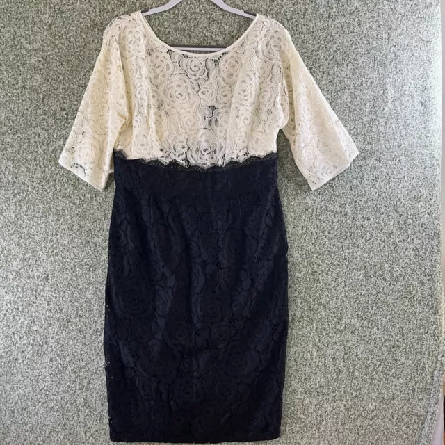 Adrianna Papell Dress Womens 14 White & Black Lace Elbow Sleeve Cocktail Glam
