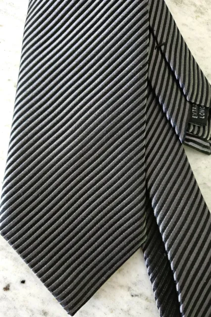 David Donahue Men's Black & Gray Extra Long Striped Silk Tie Hand Made In USA
