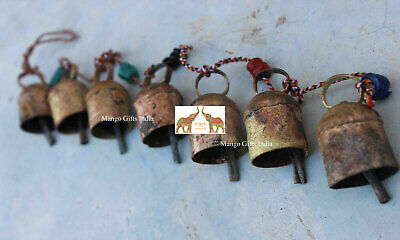 Shabby Chic String of 7 Rustic Iron Tin Bells Indian Style Wall Hanging X-Mas