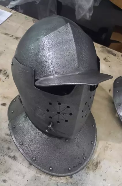 Helmet Antique 19thC Hand Forged Armor Iron 16thC Soldiers Helmet, Grand