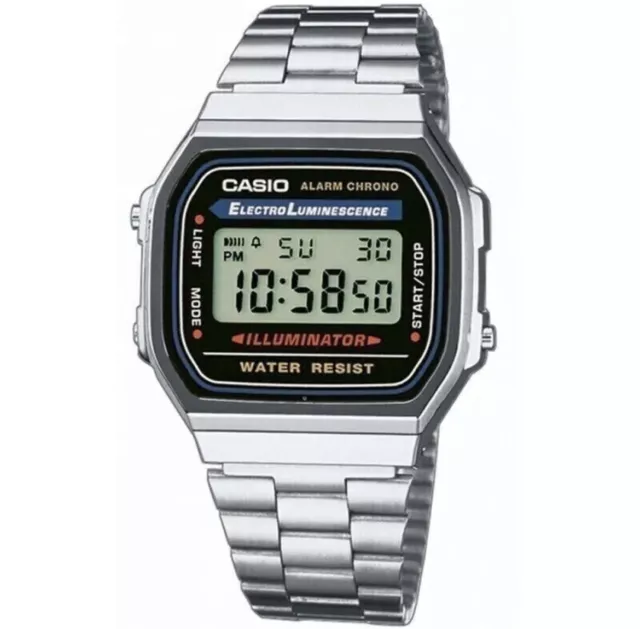 GENUINE- CASIO Retro Classic Unisex Digital Steel Bracelet Watch-A168WA- Silver