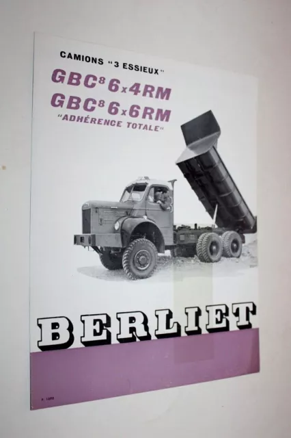 Prospectus Camion BERLIET GBC 6 X 4  Truck LKW Brochure Prospekt P 1698 1958