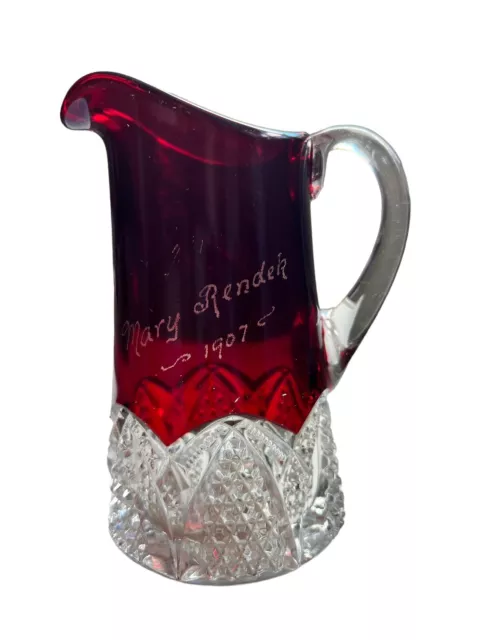 1907 Souvenir EAPG Ruby Stained Glass Pitcher Dallas Fair 2