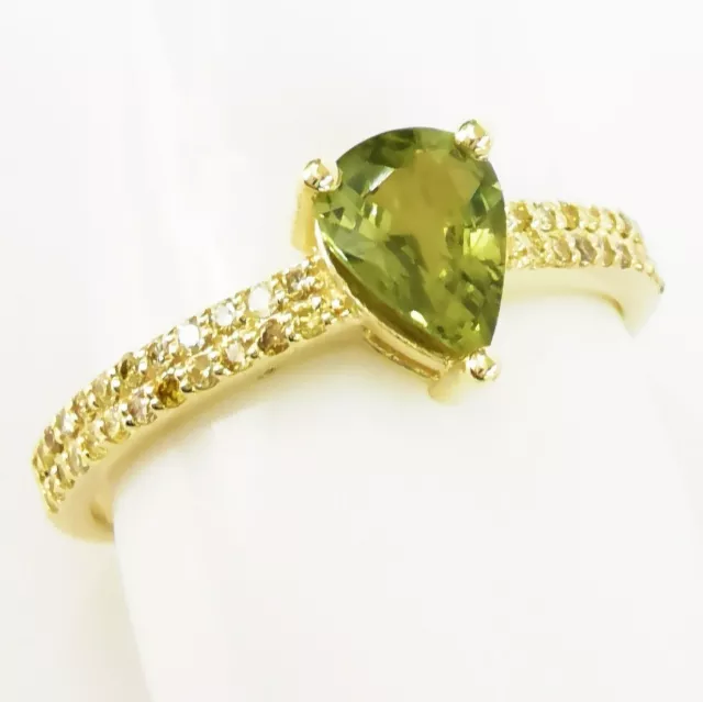 1.26 Ct Green Sapphire & Natural Light Yellow Diamond 14k Yellow Gold Ring