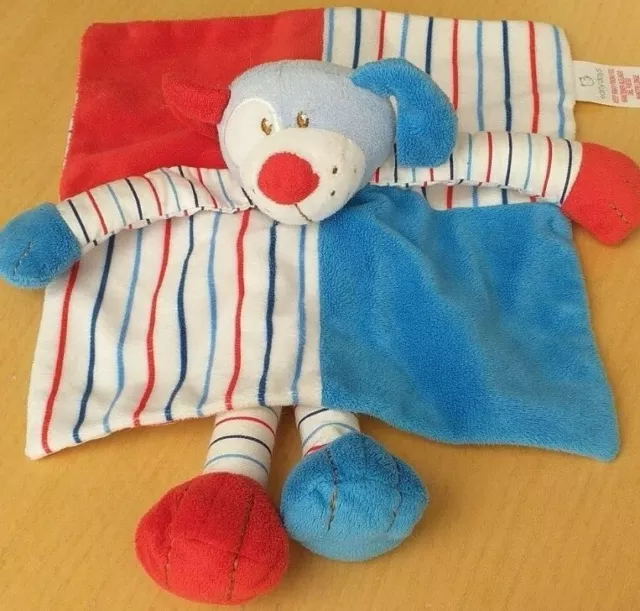 Primark Early Days blue red Puppy Dog baby comforter blankie doudou soft toy VGC
