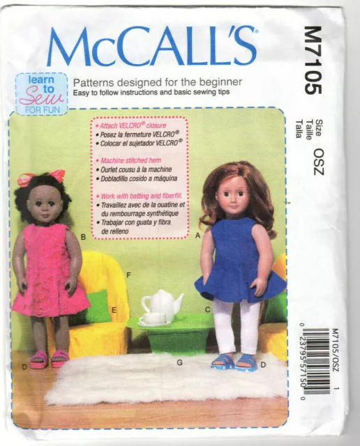 McCalls M7105 Sewing Pattern 18" Doll Clothes