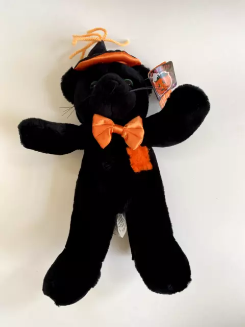 Fiesta Halloween Black Cat in Witch Hat Plush Stuffed Animal Toy, Ships Fast,