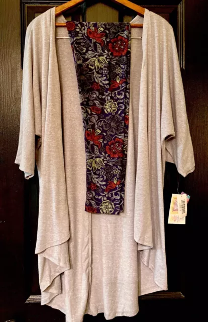 NEW OS OUTFIT LuLaRoe FLORAL Leggings & S GRAY Lindsay Kimono Wrap COTTONY