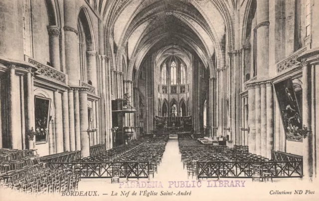 Vintage Postcard Bordeaux La Nef De L'Eglise Saint-Andre Cathedrals And Churches