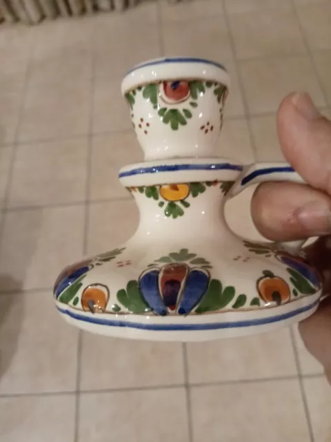Delft Multicolor Polychrome Chamber Stick Candle Holder Signed Marked