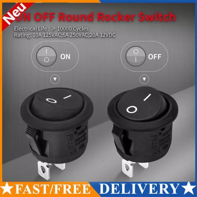 5pcs Round Rocker Switch Toggle Switch for Car Automotive RV 2 Pin Switch Wired
