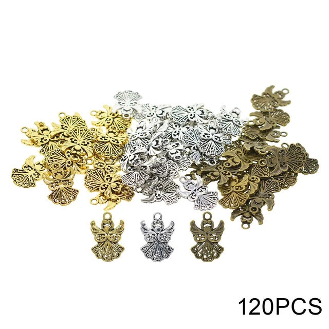 120 Stück Legierungs-Engel-Charms-Anhänger gemischte Farbe, handgefertigt,