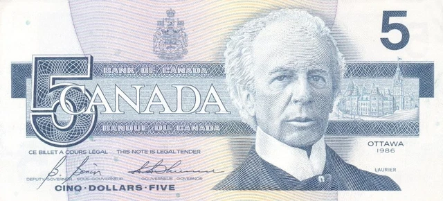 #Bank of Canada 5 Dollars 1986 P-95 XF Sir Wilfrid Laurier