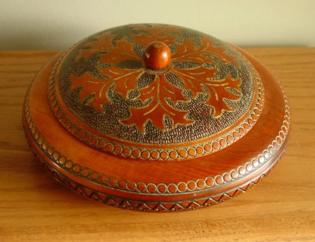Decorative Hand Made Wooden Carved Lined Round Box With Lid Made In Poland