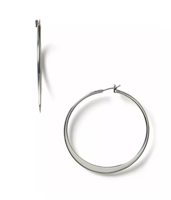 Lauren Ralph Lauren Silver Tone Medium Thin Hoop Earrings 2” RV$42