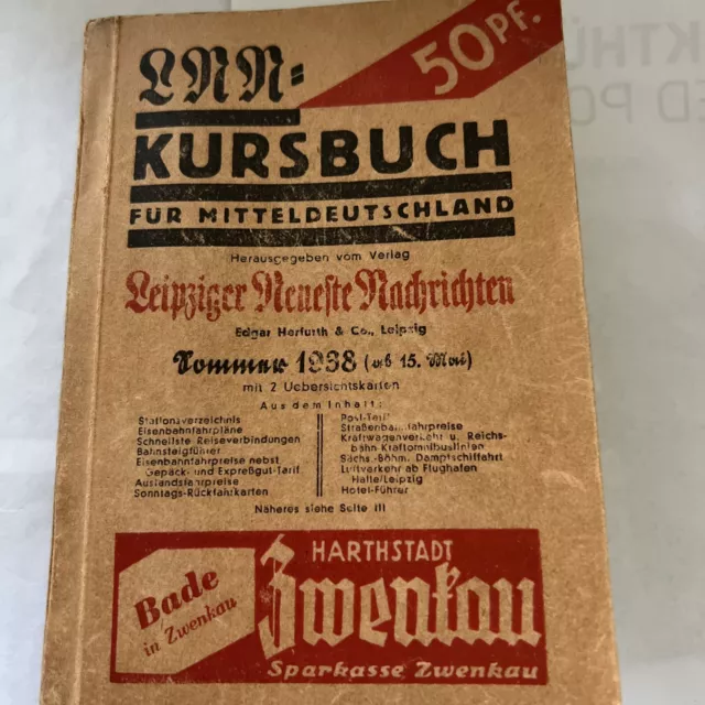 Kursbuch für Mitteldeutschland Sommer 1938 der Leipziger Neueste Nachrichten