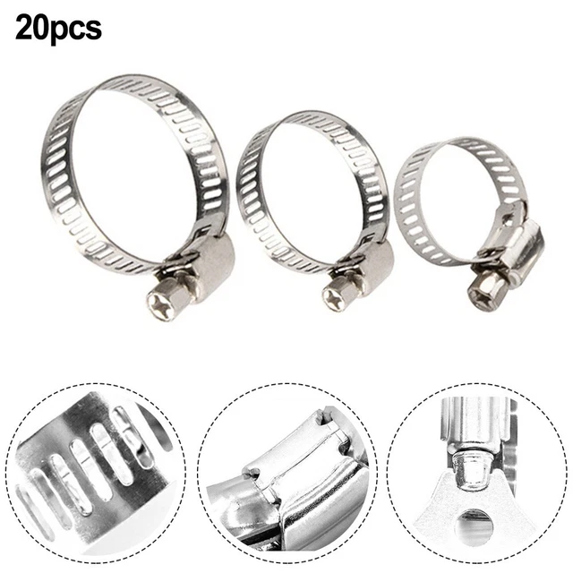20x Stainless Steel Hose Clips Set Garden Hose Pipe Clamps Watering Pipe Fixture
