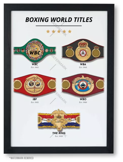 Poster cinture titolo mondiale boxe | WBC, WBA, WBO, IBF & rivista Ring, stampa artistica