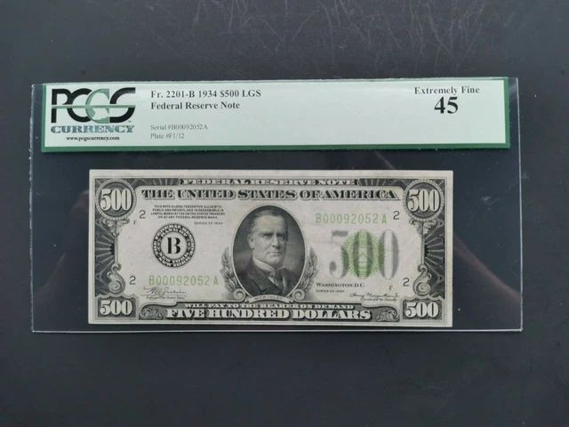 1934 $500 LGS LIGHT GREEN SEAL FRN PCGS XF 45 Fr.2201-B