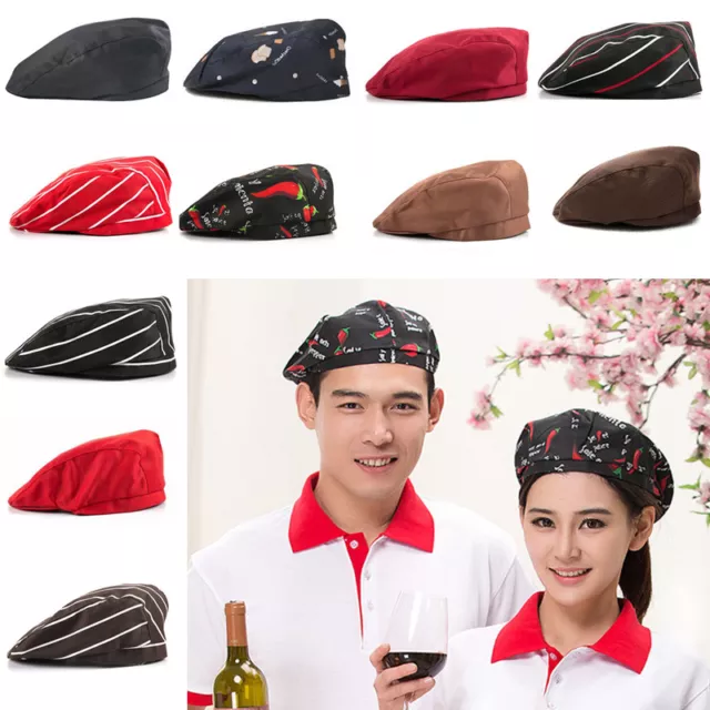 Men Women Kitchen Chef Beret Hat Unisex Catering Baker Waiter Cooking Work Cap