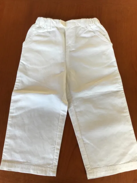 Pantalone pantaloni bimbo di puro Lino bianco Petit Bateau 12-24 mesi