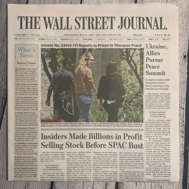 The Wall Street Journal Wed May 31 2023 Theranos Fraud Ukraine Peace Summit