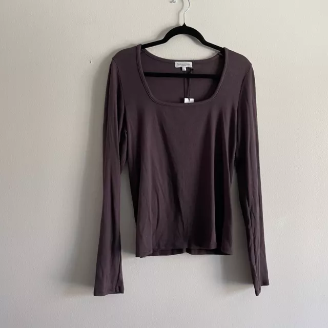 Michael Stars Women XL Oak Ultra Rib Miranda Long Sleeve Square Neck Top NWT