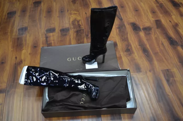 Gucci Women's Knee High Heel Platform Long Boots 36.5 EU (6.5 US) Patent Leather