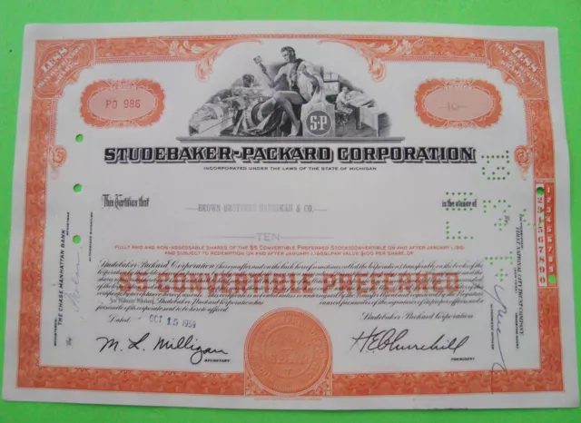 1950's STUDEBAKER PACKARD STOCK CERTIFICATE Orange ORIGINAL 100 Shares XLNT