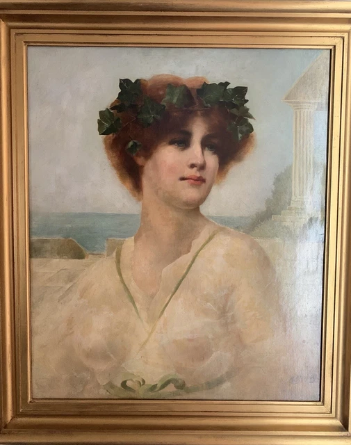 19TH CENTURY LARGE Original Pre-Raphaelite Oil Painting Portrait ...