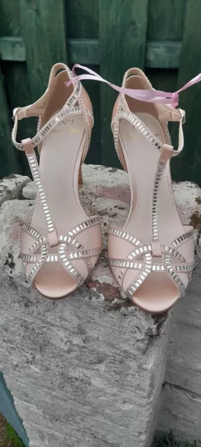 Pasha T Bar Sparkle Sandal 4, 37 Light Pink Jenny Packham Wedding, Races, Party