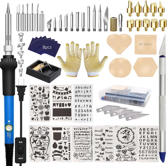Wood Burning Kit 71 Pcs, Iron Leather Soldering Pyrography Pen with Adjustable O
