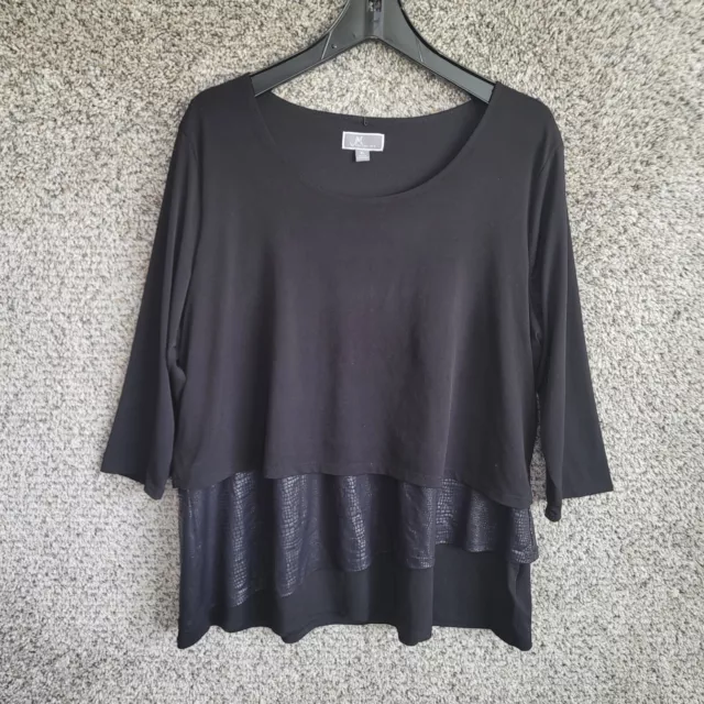 JM Collection Top Womens XL Black Layered 3/4 Sleeve Blouse Stretch Ladies