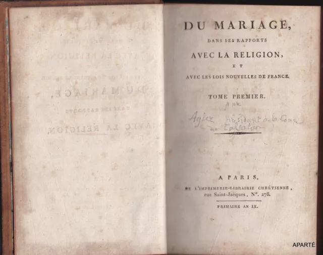 Agier Du Mariage Dans Ses Rapports Avec La Religion 1801 Rare Jansenisme