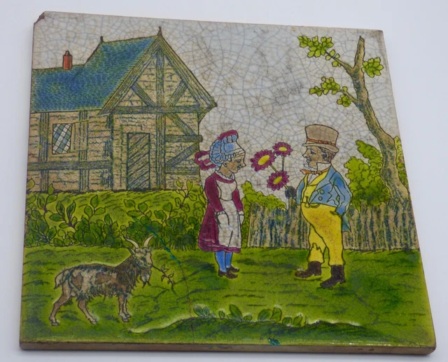 ° Relief Victorian FARMER goat  Emaux de GIEN Art Nouveau Tile Jugendstil Tegel 9