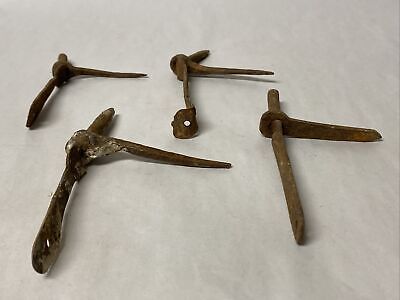 LOT OF 4 ANTIQUE FORGED WROUGHT IRON SHUTTER DOGS SPIKES STAYS Lot #12 2