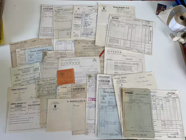 Lot de vieux papiers Citroen factures notice anciens 2cv Gs Garage Agen 1950