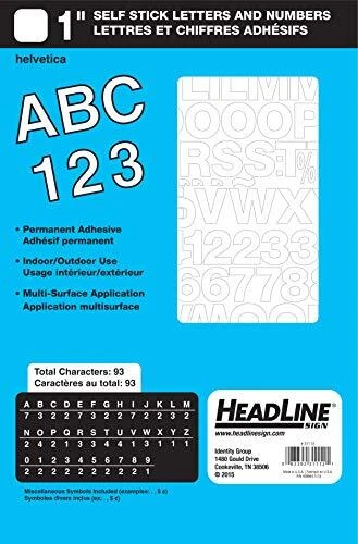 Headline Sign 31112 Stick-On Vinyl Letters and Numbers White 1-Inch Made in USA