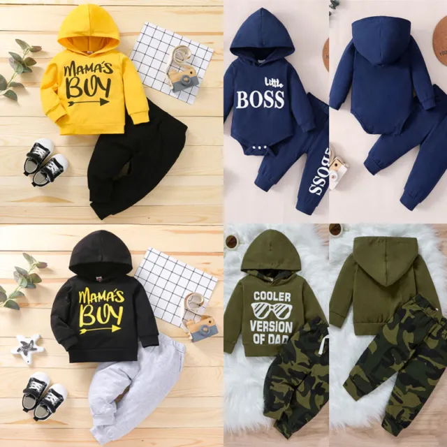 Newborn Baby Boys Tracksuit Hooded Sweatshirt Tops Pants Outfits Clothes Set 2