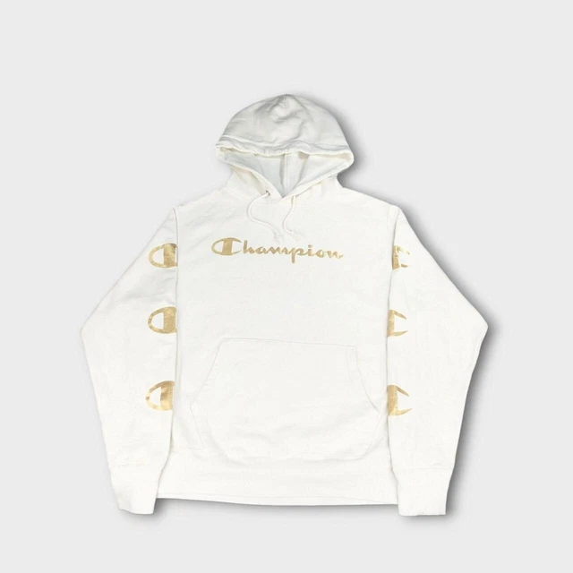 FELPA CON CAPPUCCIO Champion Reverse Weave bianca Uomo taglia