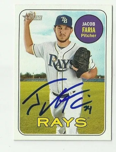 Tampa Bay Rays JACOB FARIA  Signed 2018 Topps Heritage Card #54