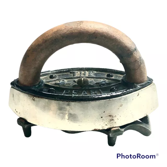 Antique Toy Iron "THE PEARL" Sad Iron With Cast Iron Trivet 3.75" Long
