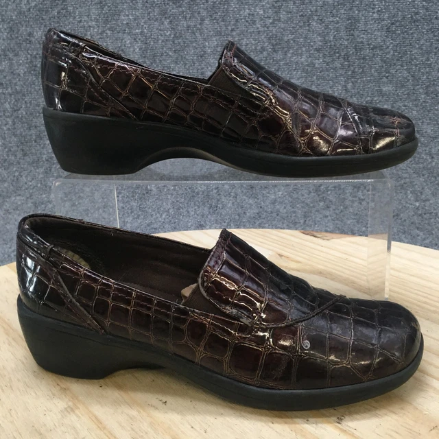 Clarks Shoes Womens 6.5 M Poppy Timeless Croc Print Slip On Loafers Brown Heels Clarks Shoes Womens 6.5 M Poppy Timeless Croc Print Slip On Loafers Brown Heels