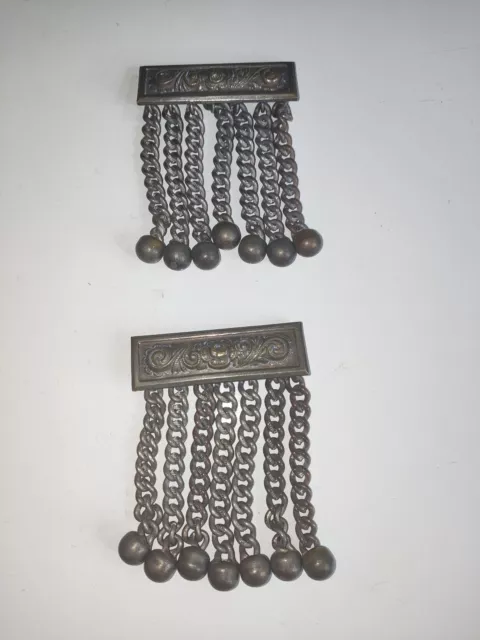 ANTIQUE Silver coloured FREEMASONS MASONIC REGALIA APRON Pair Of TASSELS