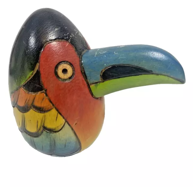 Vintage Wooden Hand Carved Tropical Bird Colorful Figurine From Ecuador 4" Tall