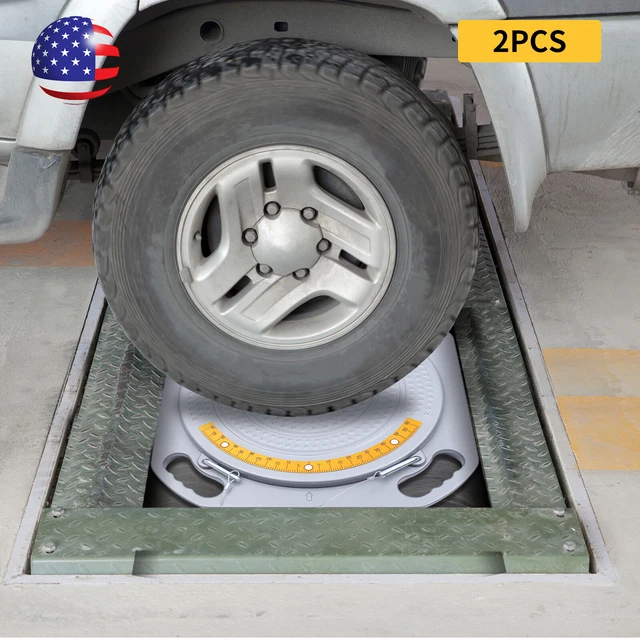 360 Wheel Rotation PAIR ALUMINUM TURNTABLE Wheel Alignment 360° Rotating Turn Plate Garage ...