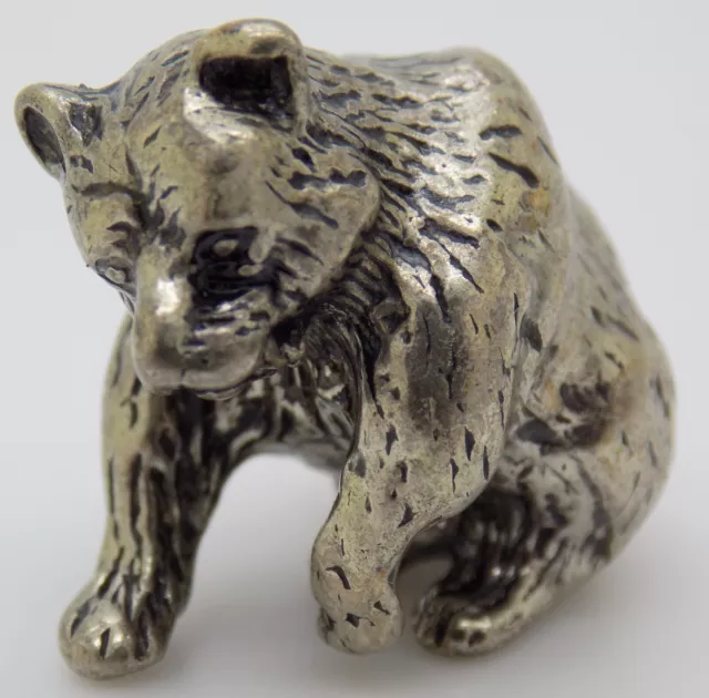 Vintage Italian Handmade Genuine Silver Dollhouse Bear Figurine Miniature